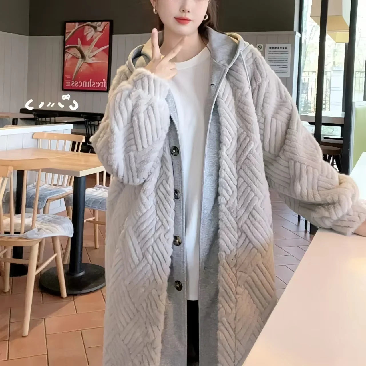 Faux Mink Fur Coat for Women,Single Breasted Long Jacket,Fake Two Items,High Quality,Hooded,Female Clothes,New,Winter