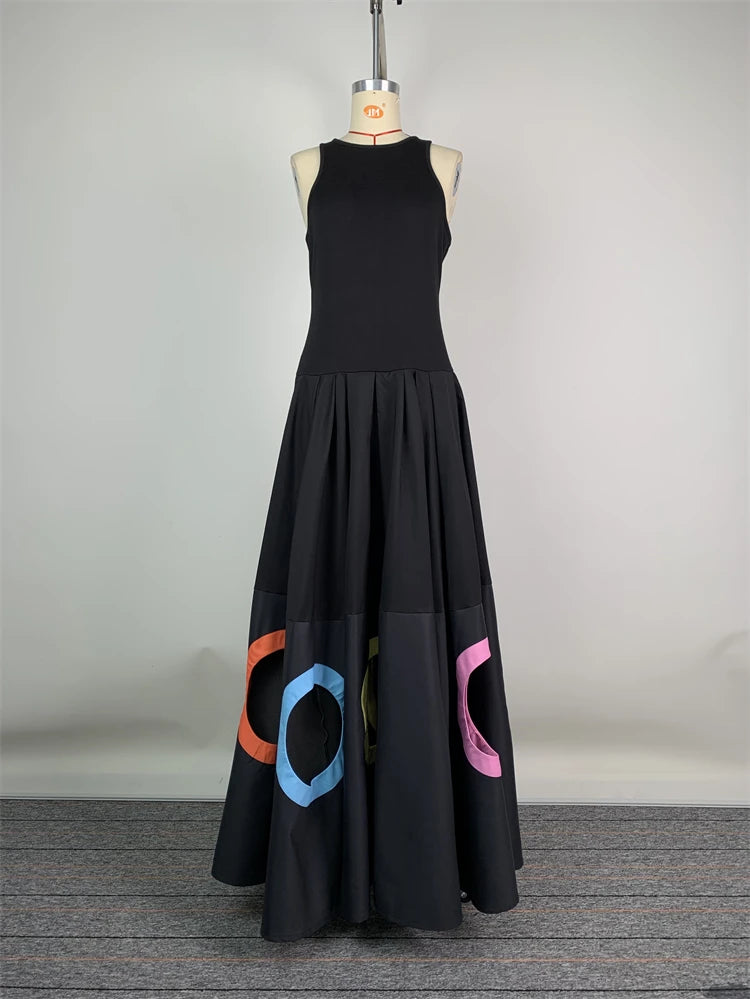 UOOZEE 2025 New Summer Women Elegant Party Evening Maxi Dresses Fashion Rainbow Printed Hollow High Waist A-line Long Dress