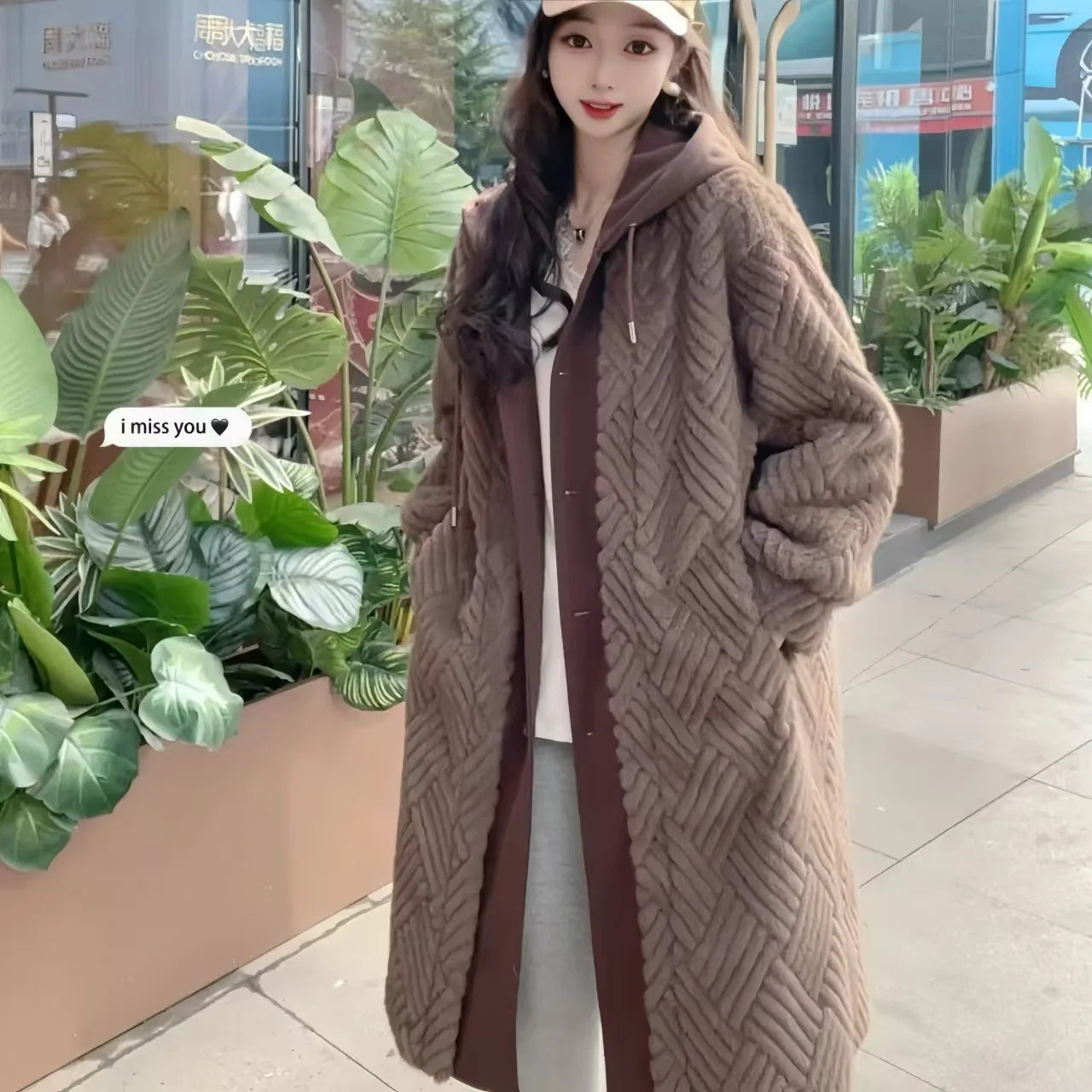 Faux Mink Fur Coat for Women,Single Breasted Long Jacket,Fake Two Items,High Quality,Hooded,Female Clothes,New,Winter